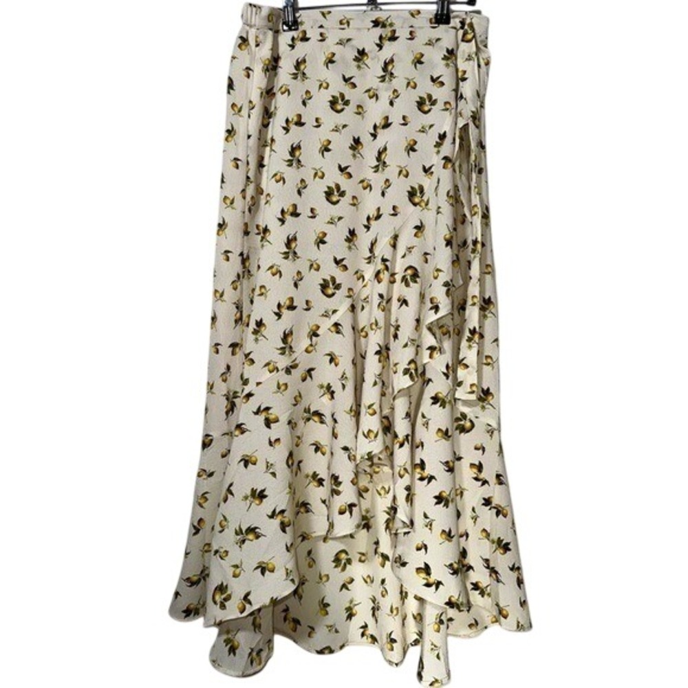 NWT MAX STUDIO Women's Medium Lemon Faux-Wrap Maxi Skirt Fruitcore Boho Ruffles
